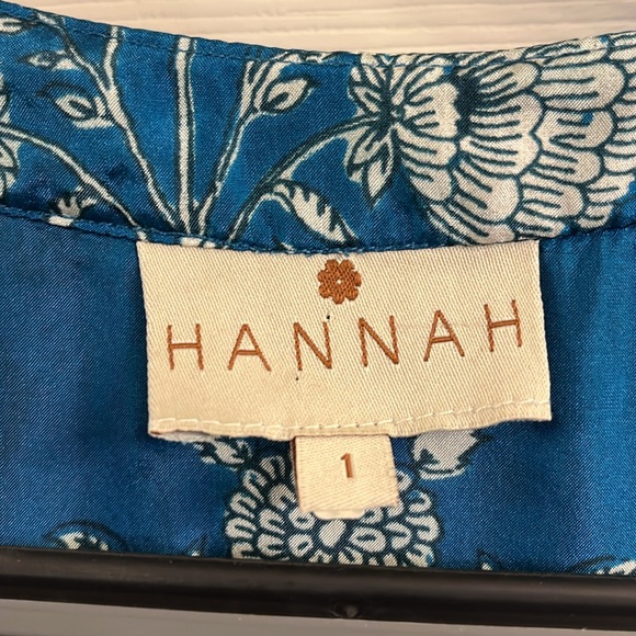 Hannah Artwear Larissa Midi Dress Womens Blue Floral Silk V-Neck Size 1 US 6 - Picture 4 of 9